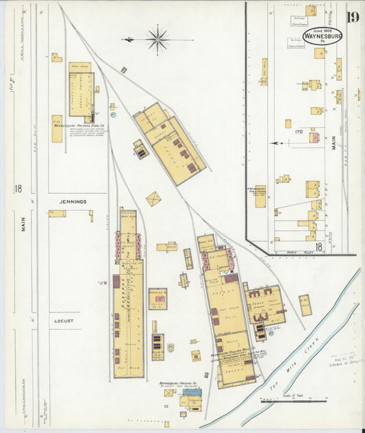 Sanborn Fire Insurance Map from Waynesburg, Greene County, Pennsylvania (1908), Sheet #0019 - Historic Sanborn Fire Insurance Map Print, vintage old map wall art, antique decor, genealogy gift, Pennsylvania Pennsylvania map