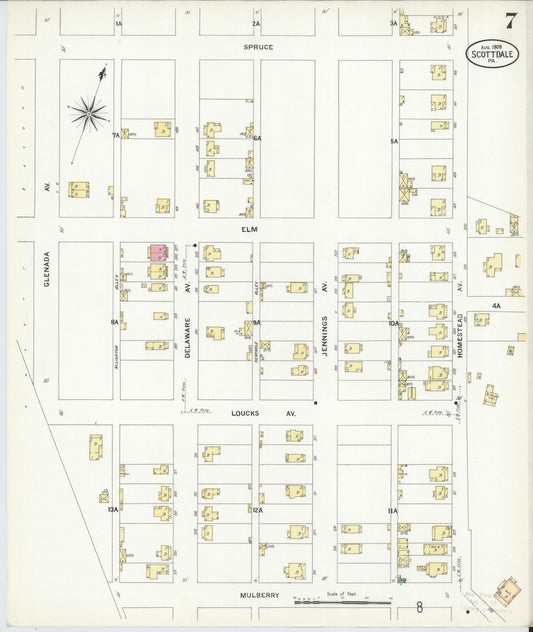 Sanborn Fire Insurance Map from Scottdale, Westmoreland County, Pennsylvania (1908), Sheet #0007 - Historic Sanborn Fire Insurance Map Print, vintage old map wall art, antique decor, genealogy gift, Pennsylvania Pennsylvania map