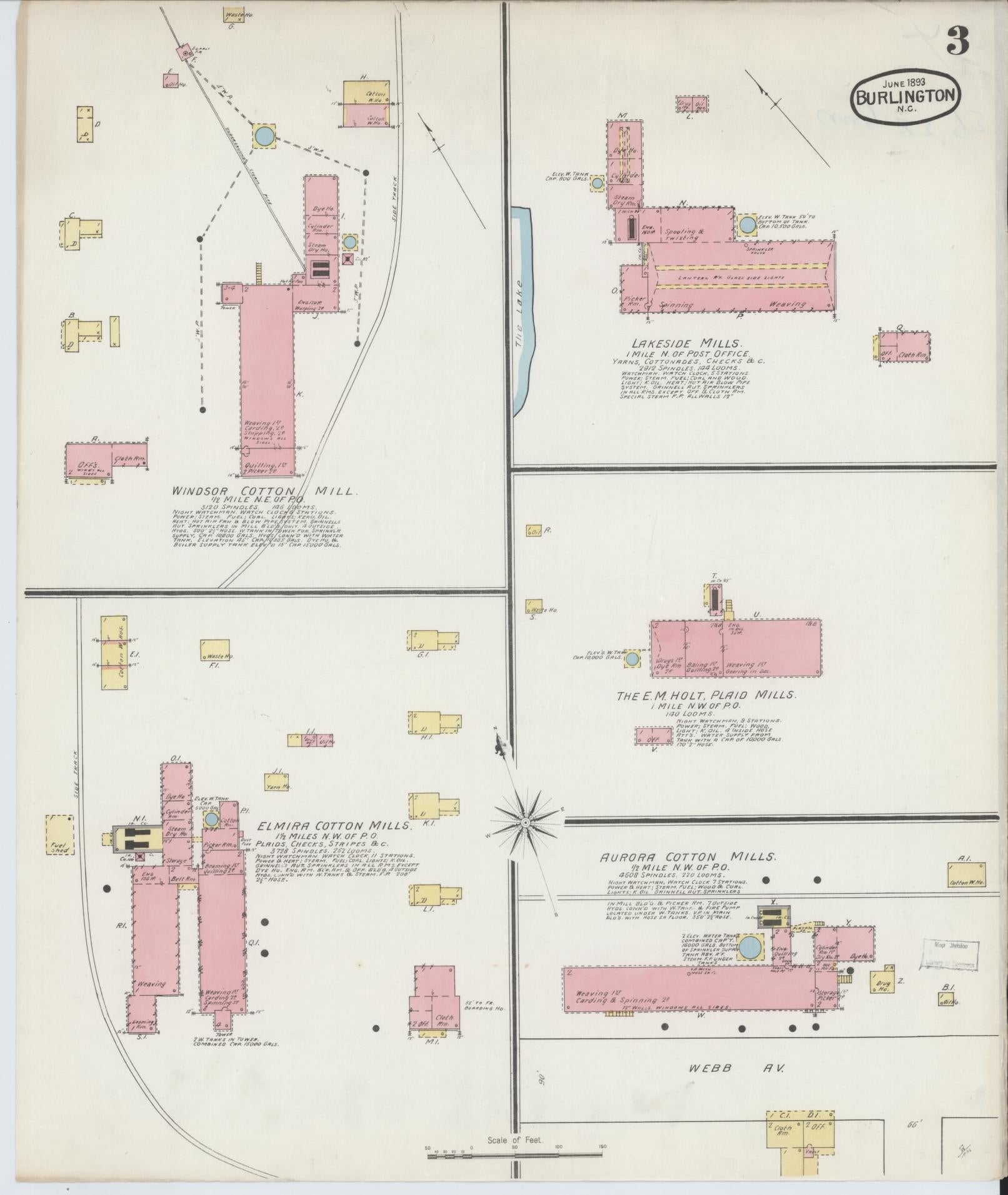 Sanborn Fire Insurance Map from Burlington, Alamance County, North Carolina (1893), Sheet #0003 - Historic Sanborn Fire Insurance Map Print, vintage old map wall art, antique decor, genealogy gift, North Carolina North Carolina map