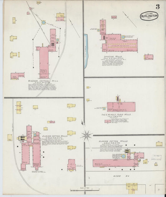 Sanborn Fire Insurance Map from Burlington, Alamance County, North Carolina (1893), Sheet #0003 - Historic Sanborn Fire Insurance Map Print, vintage old map wall art, antique decor, genealogy gift, North Carolina North Carolina map