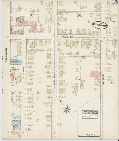Sanborn Fire Insurance Map from Wilkes Barre, Luzerne County, Pennsylvania (1884), Sheet #0015 - Historic Sanborn Fire Insurance Map Print, vintage old map wall art, antique decor, genealogy gift, Pennsylvania Pennsylvania map