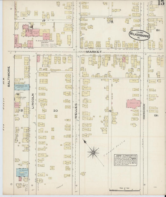 Sanborn Fire Insurance Map from Wilkes Barre, Luzerne County, Pennsylvania (1884), Sheet #0015 - Historic Sanborn Fire Insurance Map Print, vintage old map wall art, antique decor, genealogy gift, Pennsylvania Pennsylvania map