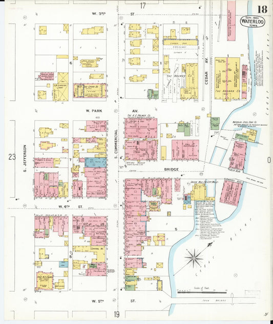 Sanborn Fire Insurance Map from Waterloo, Black Hawk County, Iowa (1900), Sheet #0018 - Historic Sanborn Fire Insurance Map Print, vintage old map wall art