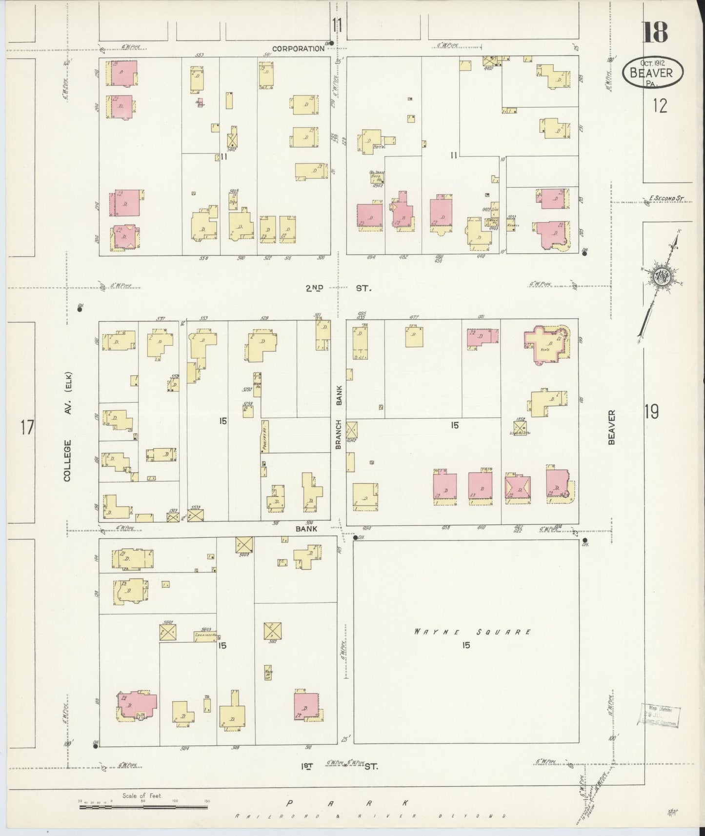 Sanborn Fire Insurance Map from Beaver, Beaver County, Pennsylvania (1912), Sheet #0018 - Historic Sanborn Fire Insurance Map Print, vintage old map wall art, antique decor, genealogy gift, Pennsylvania Pennsylvania map