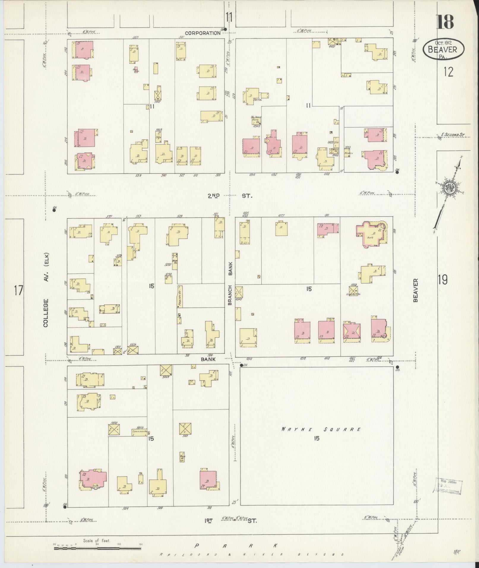 Sanborn Fire Insurance Map from Beaver, Beaver County, Pennsylvania (1912), Sheet #0018 - Historic Sanborn Fire Insurance Map Print, vintage old map wall art, antique decor, genealogy gift, Pennsylvania Pennsylvania map