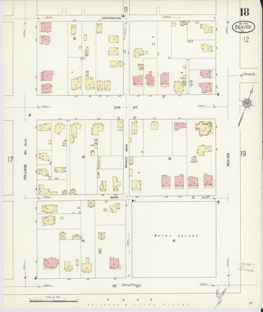 Sanborn Fire Insurance Map from Beaver, Beaver County, Pennsylvania (1912), Sheet #0018 - Historic Sanborn Fire Insurance Map Print, vintage old map wall art, antique decor, genealogy gift, Pennsylvania Pennsylvania map