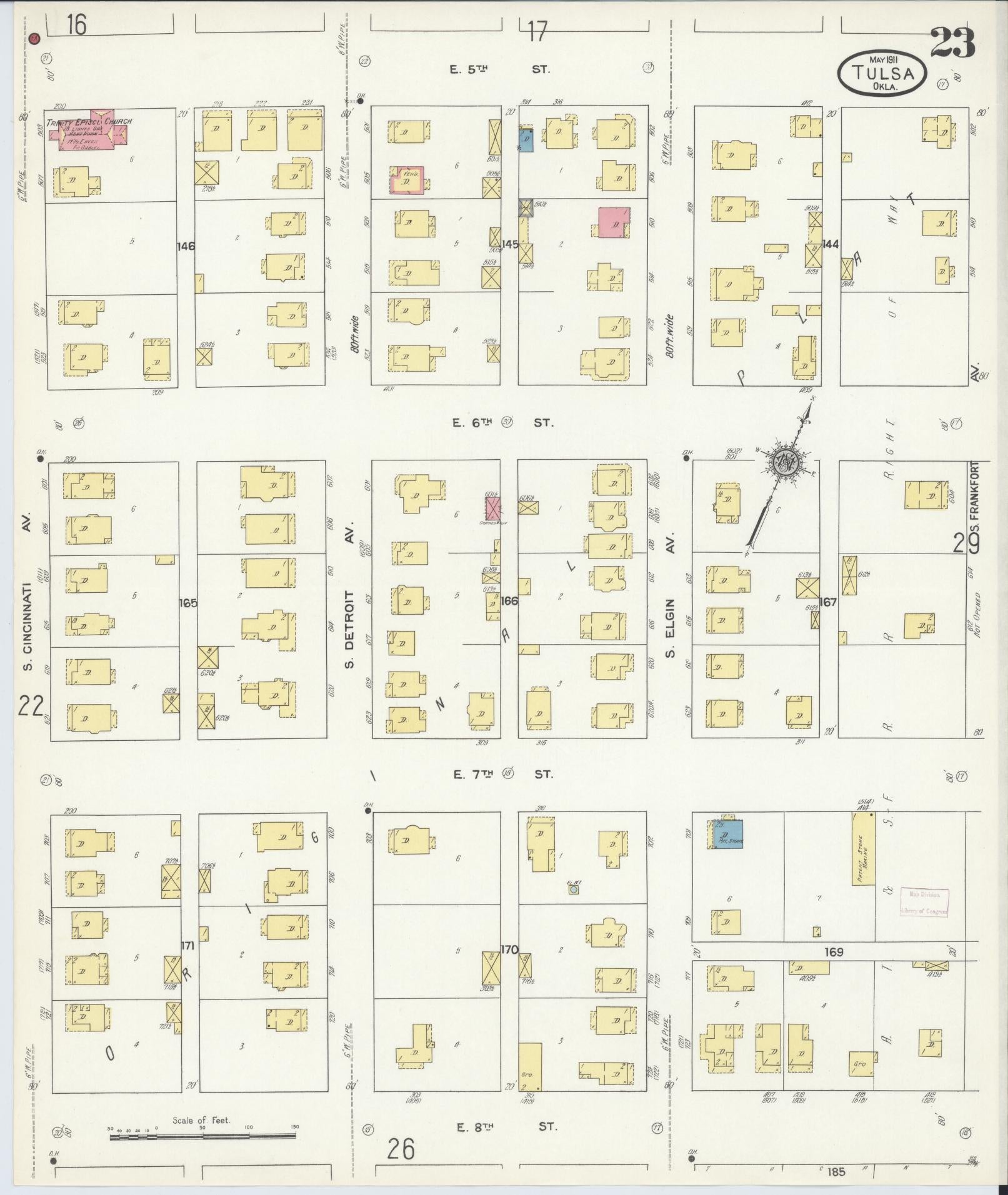 Sanborn Fire Insurance Map from Tulsa, Tulsa County, Oklahoma (1911), Sheet #0023 - Complete Map Set gallery image, historic Sanborn map, vintage wall art, Oklahoma Oklahoma