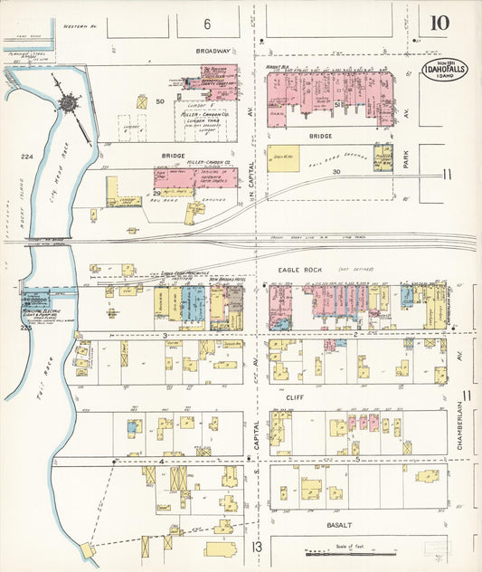 Sanborn Fire Insurance Map from Idaho Falls, Bonneville County, Idaho (1911), Sheet #0010 - Historic Sanborn Fire Insurance Map Print, vintage old map wall art, antique decor, genealogy gift, Idaho Idaho map