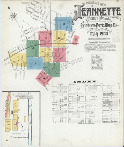 Sanborn Fire Insurance Map from Jeannette, Westmoreland County, Pennsylvania (1900), Sheet #0001 - Complete Map Set gallery image, historic Sanborn map, vintage wall art, Pennsylvania Pennsylvania