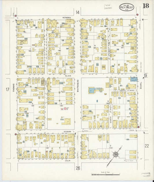 Sanborn Fire Insurance Map from Key West, Monroe County, Florida (1912), Sheet #0018 - Historic Sanborn Fire Insurance Map Print, vintage old map wall art, antique decor, genealogy gift, Florida Florida map