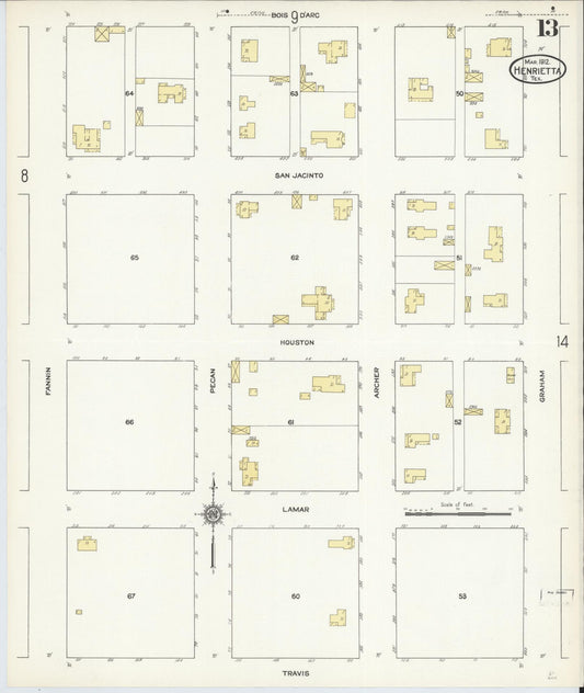Sanborn Fire Insurance Map from Henrietta, Clay County, Texas (1912), Sheet #0013 - Historic Sanborn Fire Insurance Map Print, vintage old map wall art, antique decor, genealogy gift, Texas Texas map