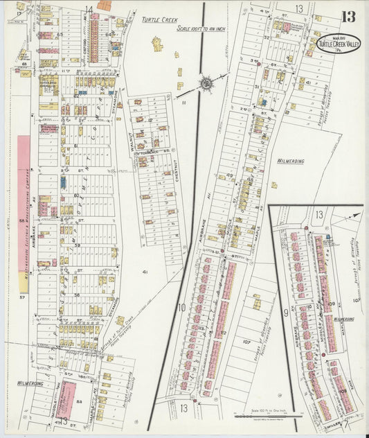 Sanborn Fire Insurance Map from Turtle Creek Valley, Allegheny County, Pennsylvania (1919), Sheet #0013 - Historic Sanborn Fire Insurance Map Print, vintage old map wall art, antique decor, genealogy gift, Pennsylvania Pennsylvania map