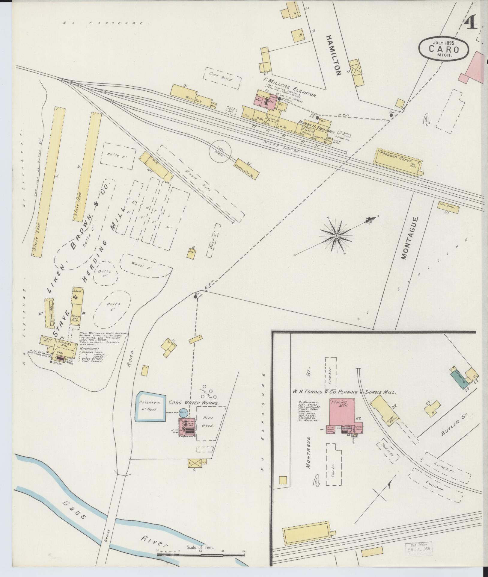 Sanborn Fire Insurance Map from Caro, Tuscola County, Michigan (1895), Sheet #0004 - Complete Map Set gallery image, historic Sanborn map, vintage wall art, Michigan Michigan