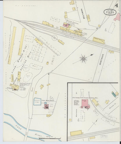 Sanborn Fire Insurance Map from Caro, Tuscola County, Michigan (1895), Sheet #0004 - Complete Map Set gallery image, historic Sanborn map, vintage wall art, Michigan Michigan