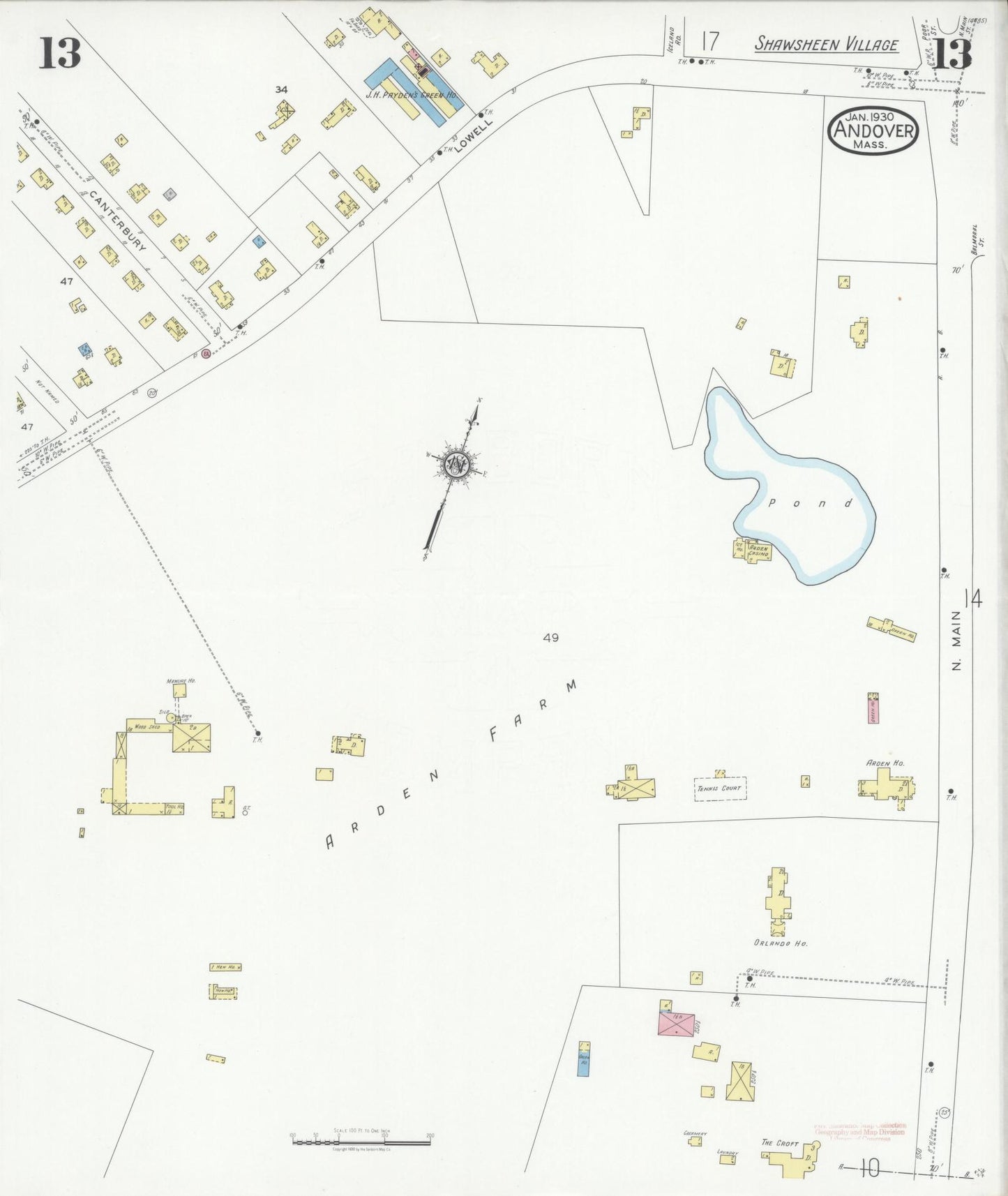 Sanborn Fire Insurance Map from Andover, Essex County, Massachusetts (1930), Sheet #0013 - Complete Map Set gallery image, historic Sanborn map, vintage wall art, Massachusetts Massachusetts