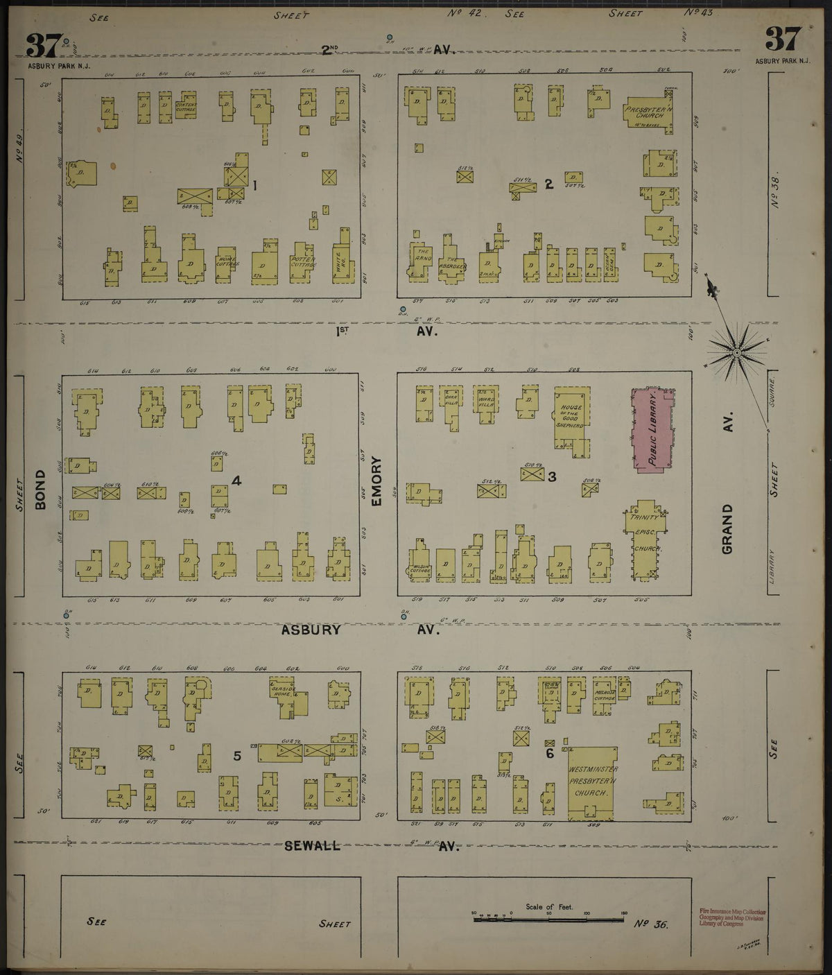 Sanborn Fire Insurance Map from New Jersey Coast, New Jersey Coast, New Jersey (1890), Sheet #0037 - Complete Map Set gallery image, historic Sanborn map, vintage wall art, New Jersey Coast New Jersey