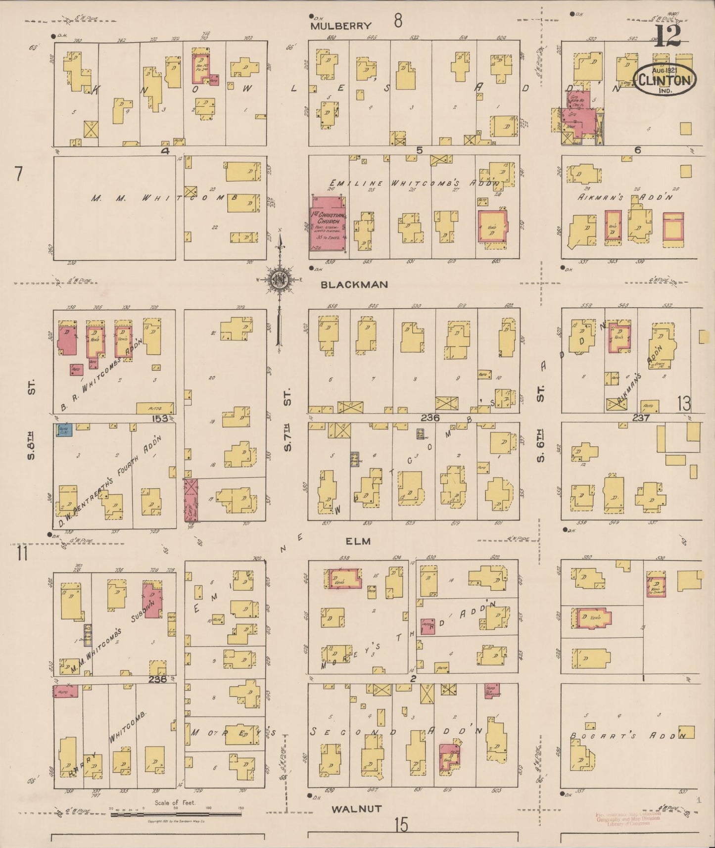Sanborn Fire Insurance Map from Clinton, Vermillion County, Indiana (1921), Sheet #0012 - Historic Sanborn Fire Insurance Map Print, vintage old map wall art, antique decor, genealogy gift, Indiana Indiana map