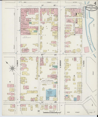 Sanborn Fire Insurance Map from Middletown, Butler County, Ohio (1890), Sheet #0004 - Historic Sanborn Fire Insurance Map Print, vintage old map wall art, antique decor, genealogy gift, Ohio Ohio map