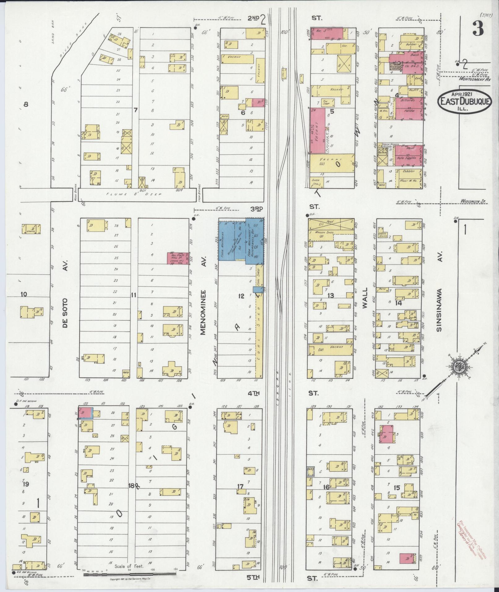 Sanborn Fire Insurance Map from East Dubuque, Jo Daviess County, Illinois (1921), Sheet #0003 - Historic Sanborn Fire Insurance Map Print, vintage old map wall art, antique decor, genealogy gift, Illinois Illinois map
