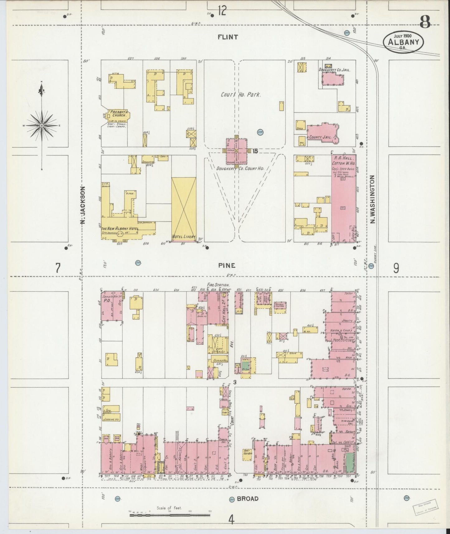 Sanborn Fire Insurance Map from Albany, Dougherty County, Georgia (1900), Sheet #0008 - Complete Map Set gallery image, historic Sanborn map, vintage wall art, Georgia Georgia