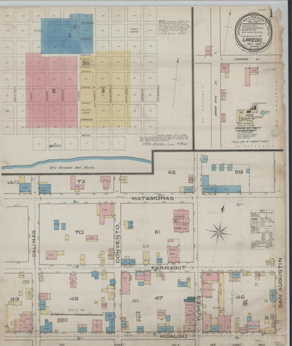 Sanborn Fire Insurance Map from Laredo, Webb County, Texas (1885), Sheet #0001 - Historic Sanborn Fire Insurance Map Print, vintage old map wall art, antique decor, genealogy gift, Texas Texas map