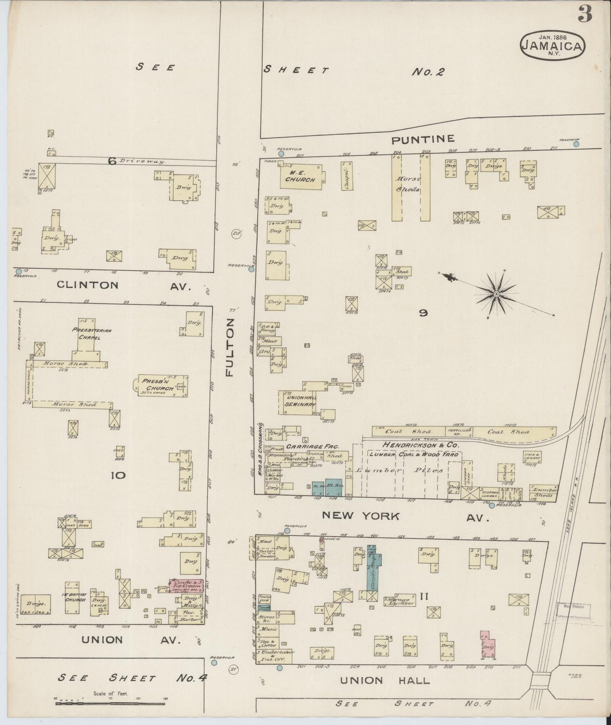 Sanborn Fire Insurance Map from Jamaica, Queens County, New York (1886), Sheet #0003 - Complete Map Set gallery image, historic Sanborn map, vintage wall art, New York New York