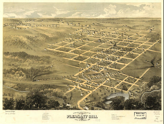 Bird's eye view of the city of Pleasant Hill, Cass Co., Missouri 1869. (1869) – Historic Bird’s-Eye View Panorama Print