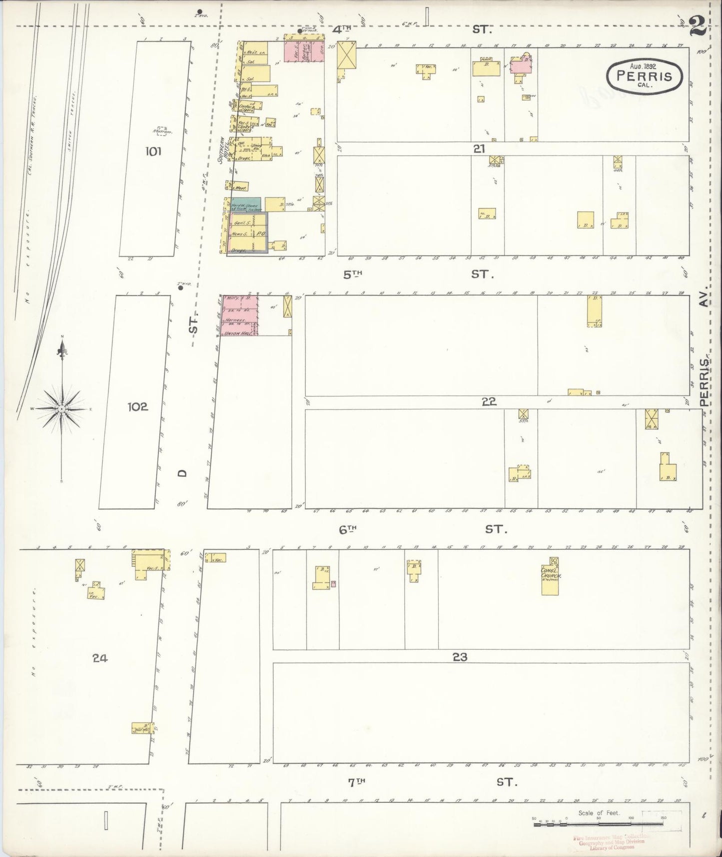 Sanborn Fire Insurance Map from Perris, Riverside County, California (1892), Sheet #0002 - Complete Map Set gallery image, historic Sanborn map, vintage wall art, California California