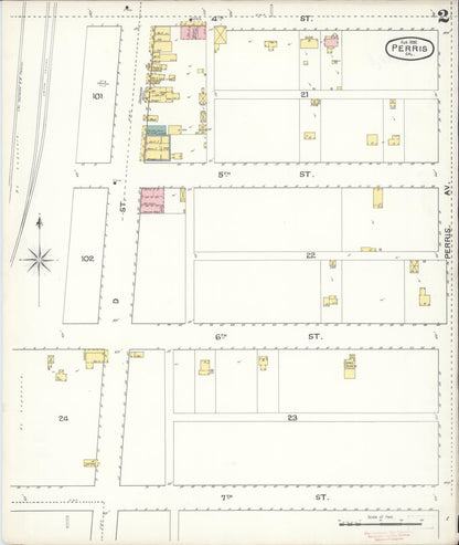 Sanborn Fire Insurance Map from Perris, Riverside County, California (1892), Sheet #0002 - Complete Map Set gallery image, historic Sanborn map, vintage wall art, California California