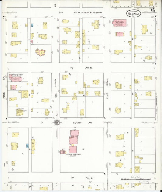 Sanborn Fire Insurance Map from Nevada, Story County, Iowa (1916), Sheet #0006 - Historic Sanborn Fire Insurance Map Print, vintage old map wall art