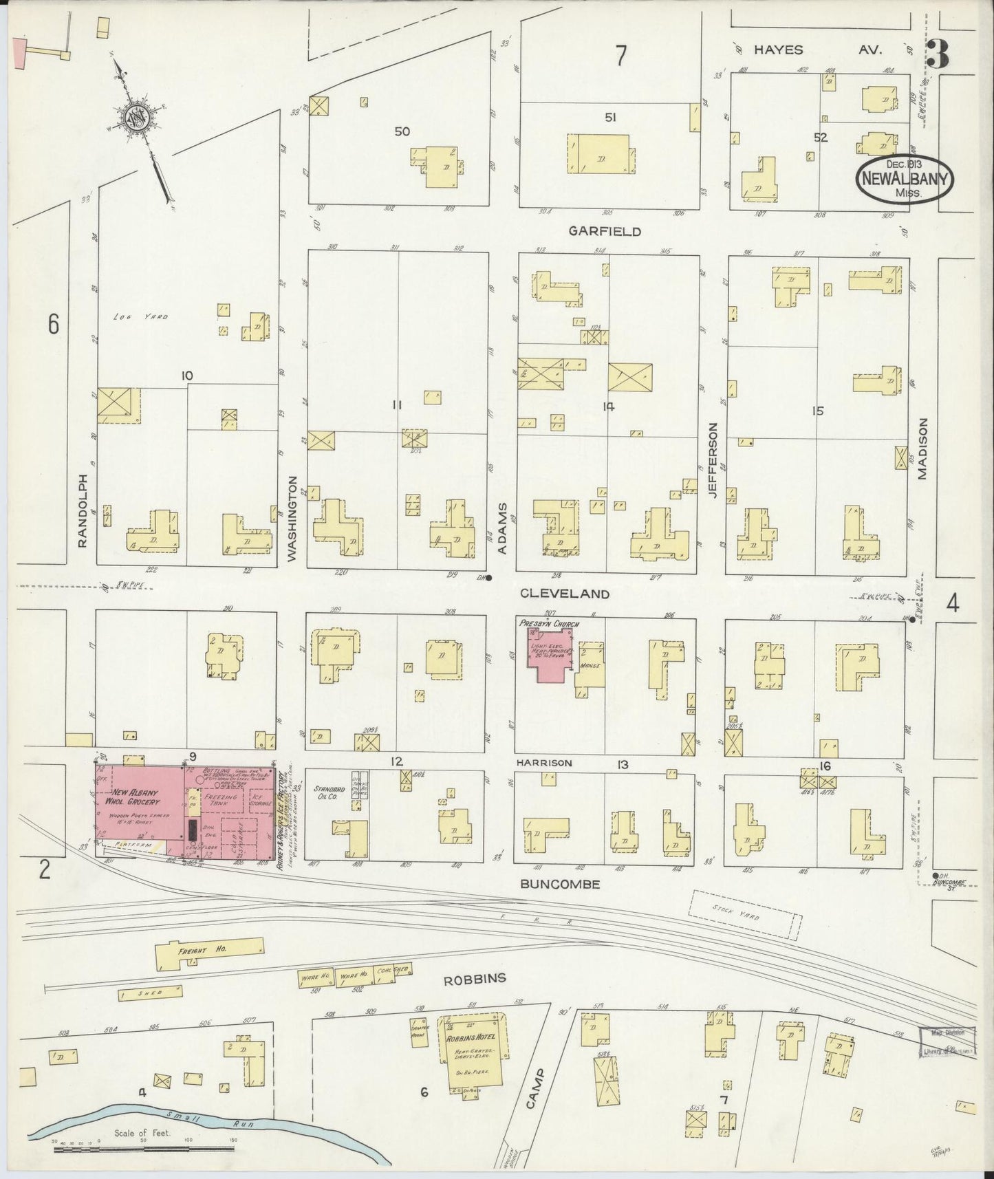 Sanborn Fire Insurance Map from New Albany, Union County, Mississippi (1913), Sheet #0003 - Complete Map Set gallery image, historic Sanborn map, vintage wall art, Mississippi Mississippi