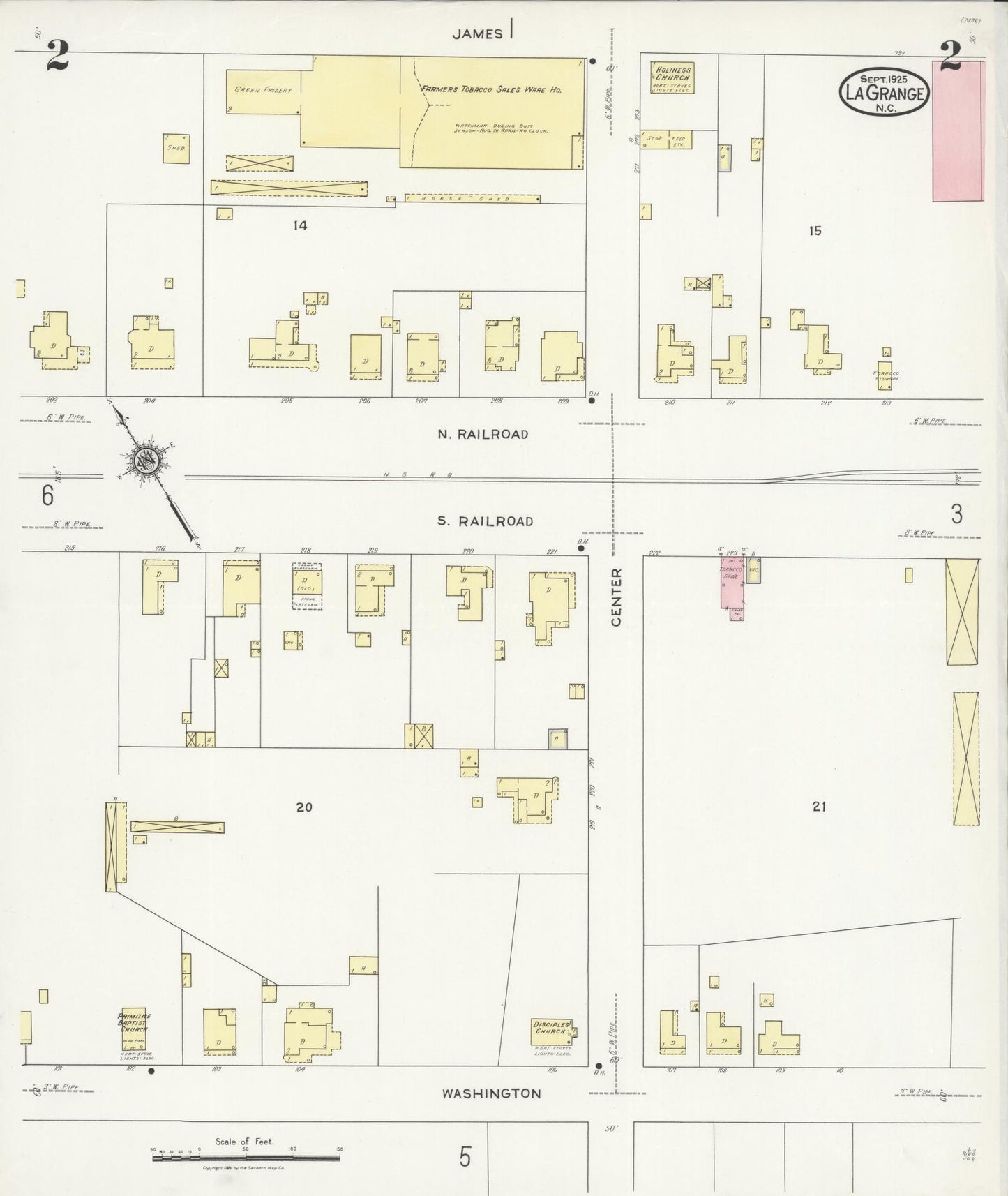 Sanborn Fire Insurance Map from La Grange, Lenoir County, North Carolina (1925), Sheet #0002 - Complete Map Set gallery image, historic Sanborn map, vintage wall art, North Carolina North Carolina