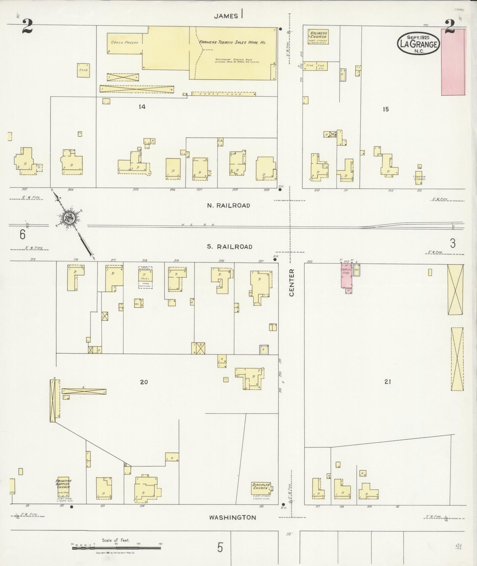 Sanborn Fire Insurance Map from La Grange, Lenoir County, North Carolina (1925), Sheet #0002 - Complete Map Set gallery image, historic Sanborn map, vintage wall art, North Carolina North Carolina