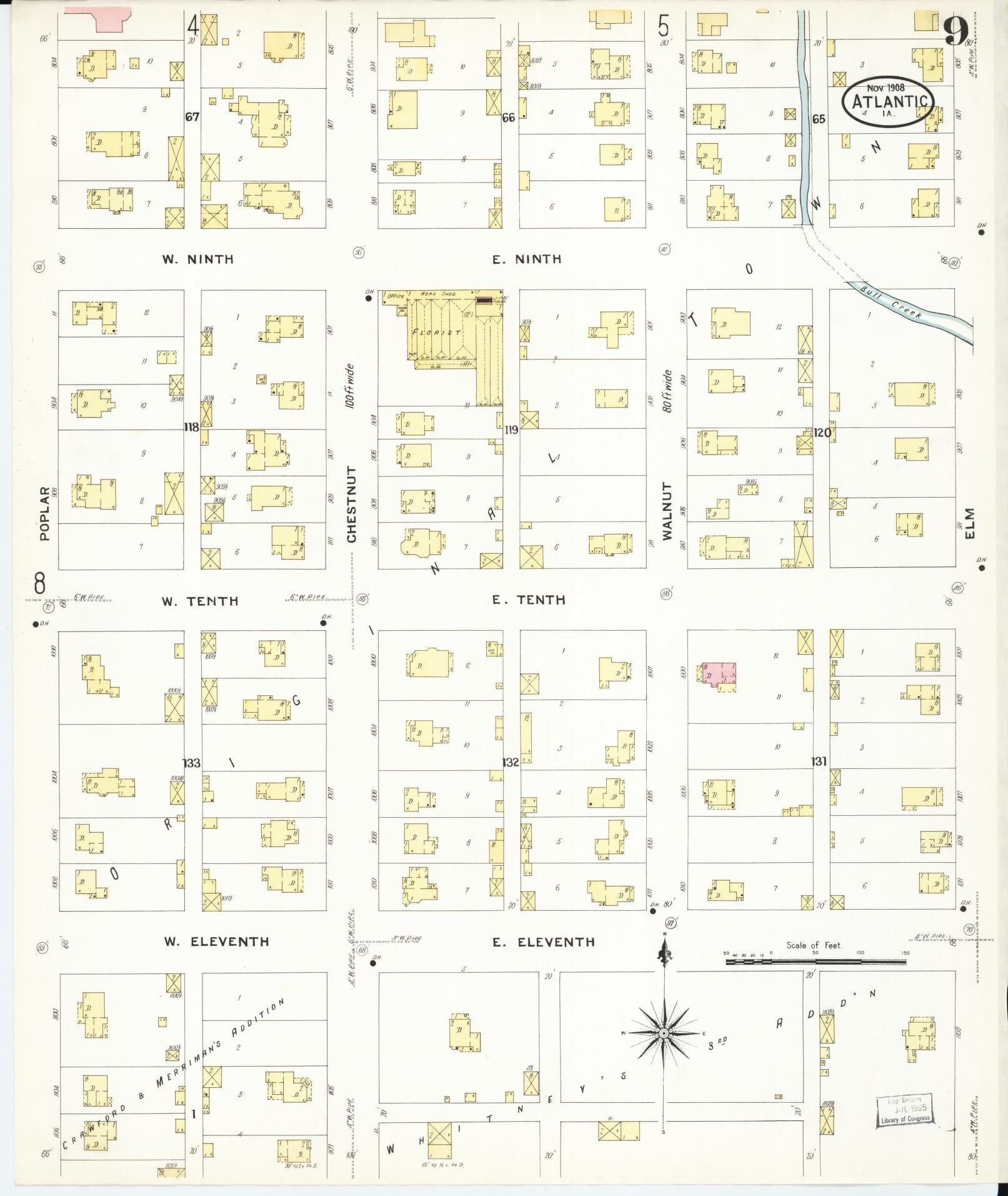 Sanborn Fire Insurance Map from Atlantic, Cass County, Iowa (1908), Sheet #0009 - Historic Sanborn Fire Insurance Map Print, vintage old map wall art