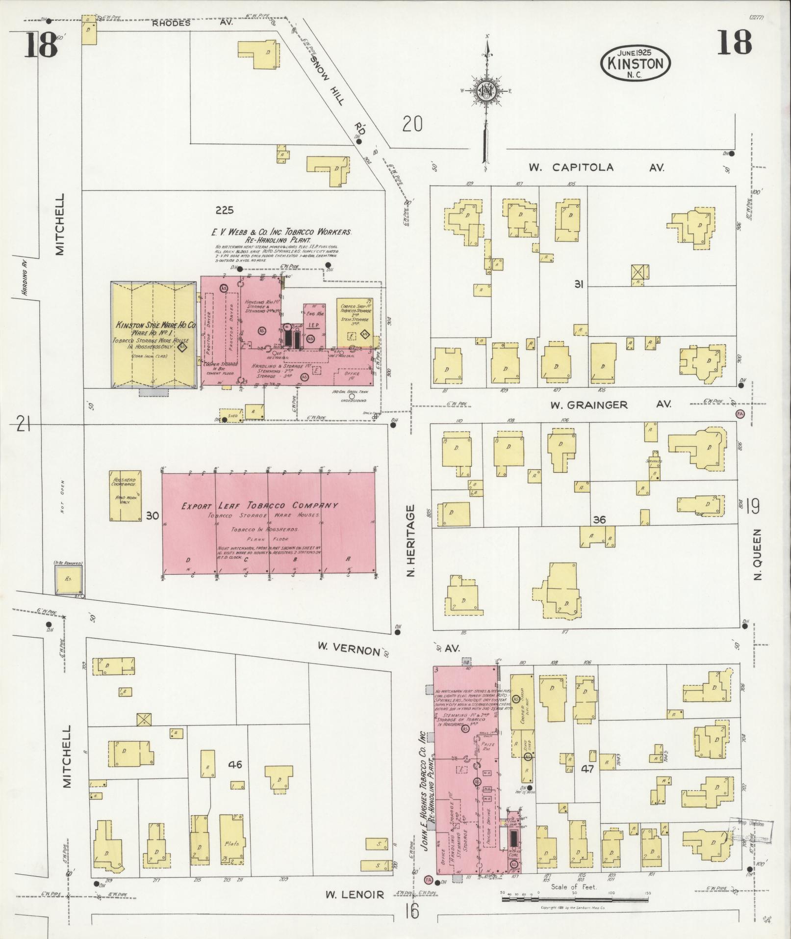 Sanborn Fire Insurance Map from Kinston, Lenoir County, North Carolina (1925), Sheet #0018 - Complete Map Set gallery image, historic Sanborn map, vintage wall art, North Carolina North Carolina