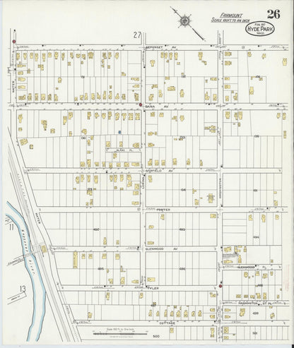 Sanborn Fire Insurance Map from Hyde Park, Norfolk County, Massachusetts (1917), Sheet #0026 - Historic Sanborn Fire Insurance Map Print, vintage old map wall art, antique decor, genealogy gift, Massachusetts Massachusetts map