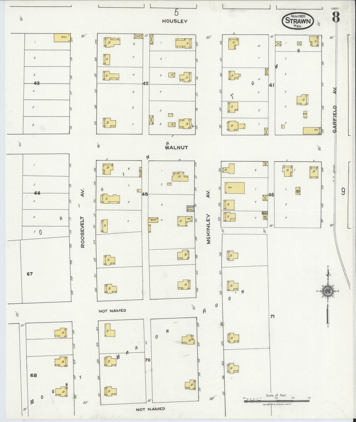 Sanborn Fire Insurance Map from Strawn, Palo Pinto County, Texas (1920), Sheet #0008 - Complete Map Set gallery image, historic Sanborn map, vintage wall art, Texas Texas