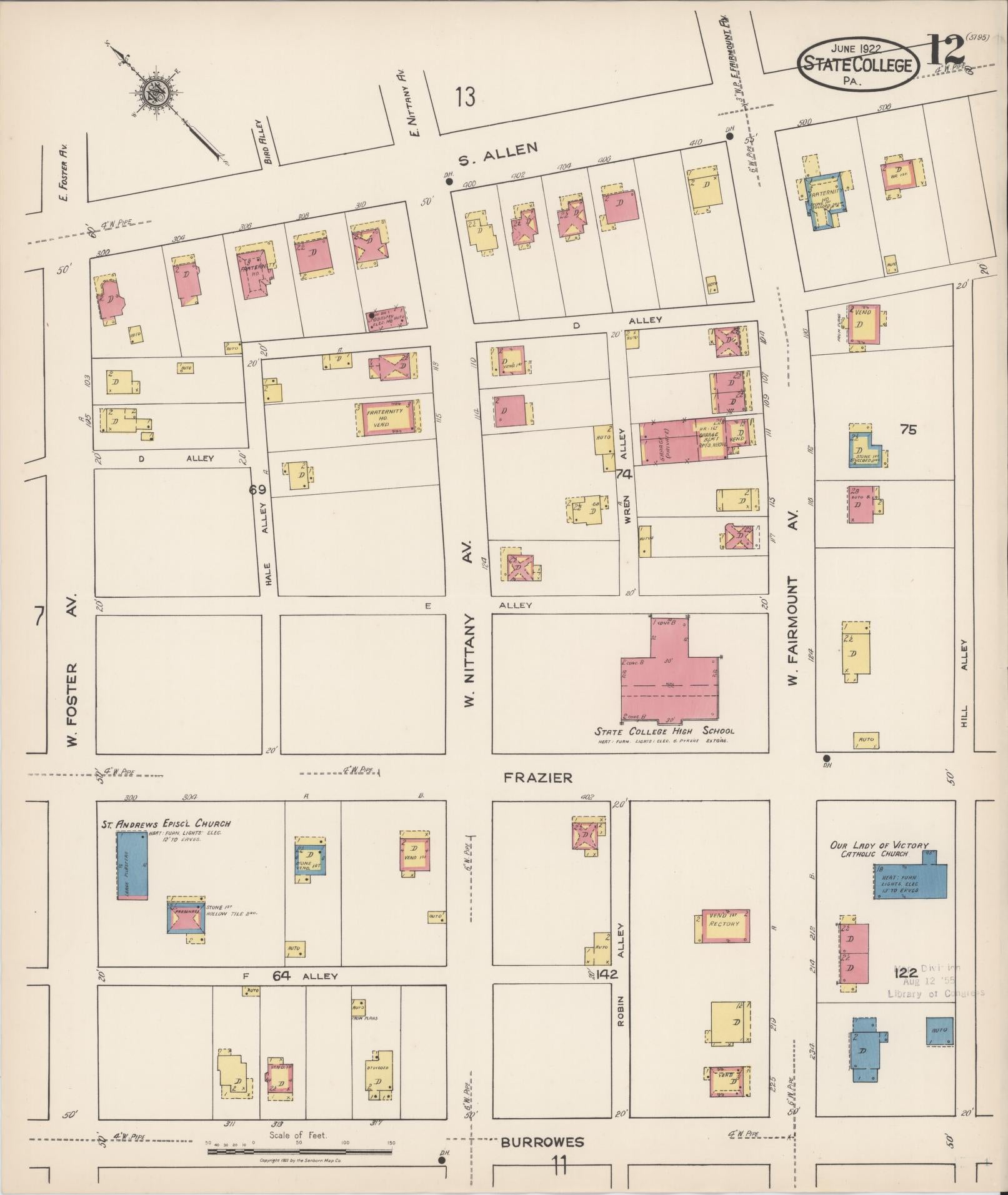 Sanborn Fire Insurance Map from State College, Centre County, Pennsylvania (1922), Sheet #0012 - Complete Map Set gallery image, historic Sanborn map, vintage wall art, Pennsylvania Pennsylvania