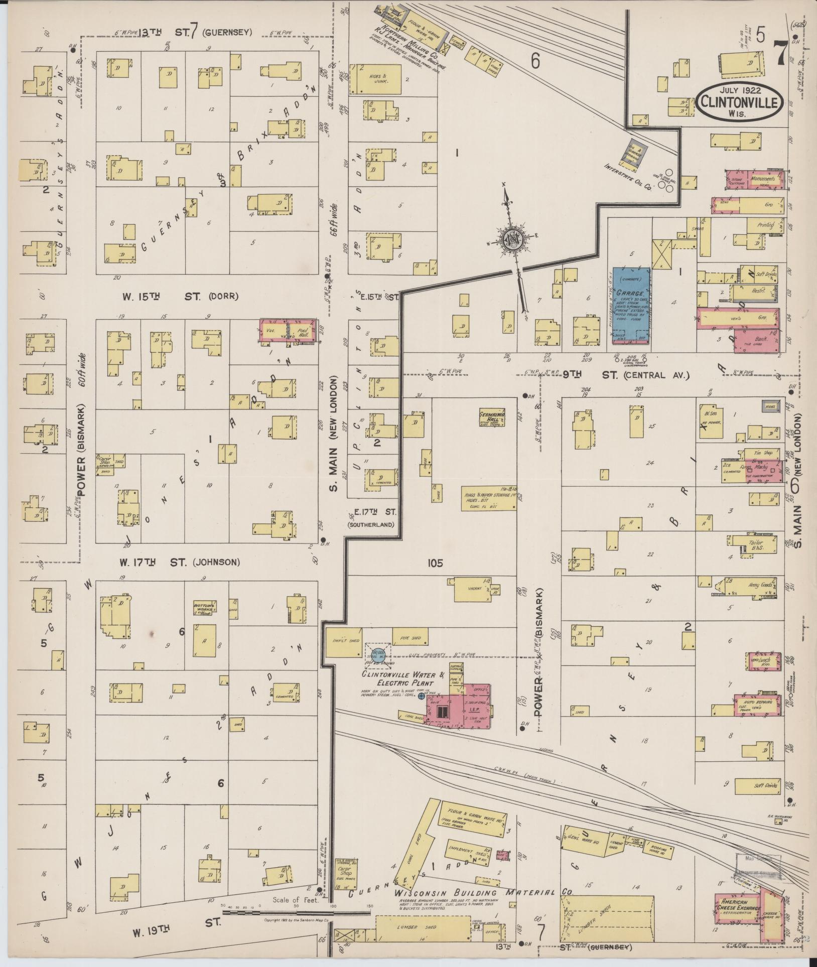 Sanborn Fire Insurance Map from Clintonville, Waupaca County, Wisconsin (1922), Sheet #0007 - Historic Sanborn Fire Insurance Map Print, vintage old map wall art, antique decor, genealogy gift, Wisconsin Wisconsin map