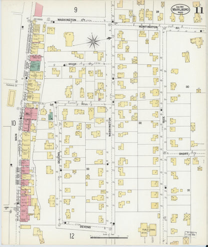 Sanborn Fire Insurance Map from Marlborough, Middlesex County, Massachusetts (1901), Sheet #0011 - Historic Sanborn Fire Insurance Map Print, vintage old map wall art, antique decor, genealogy gift, Massachusetts Massachusetts map