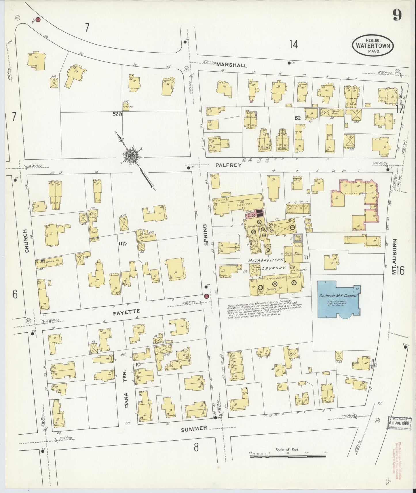 Sanborn Fire Insurance Map from Watertown, Middlesex County, Massachusetts (1911), Sheet #0009 - Complete Map Set gallery image, historic Sanborn map, vintage wall art, Massachusetts Massachusetts
