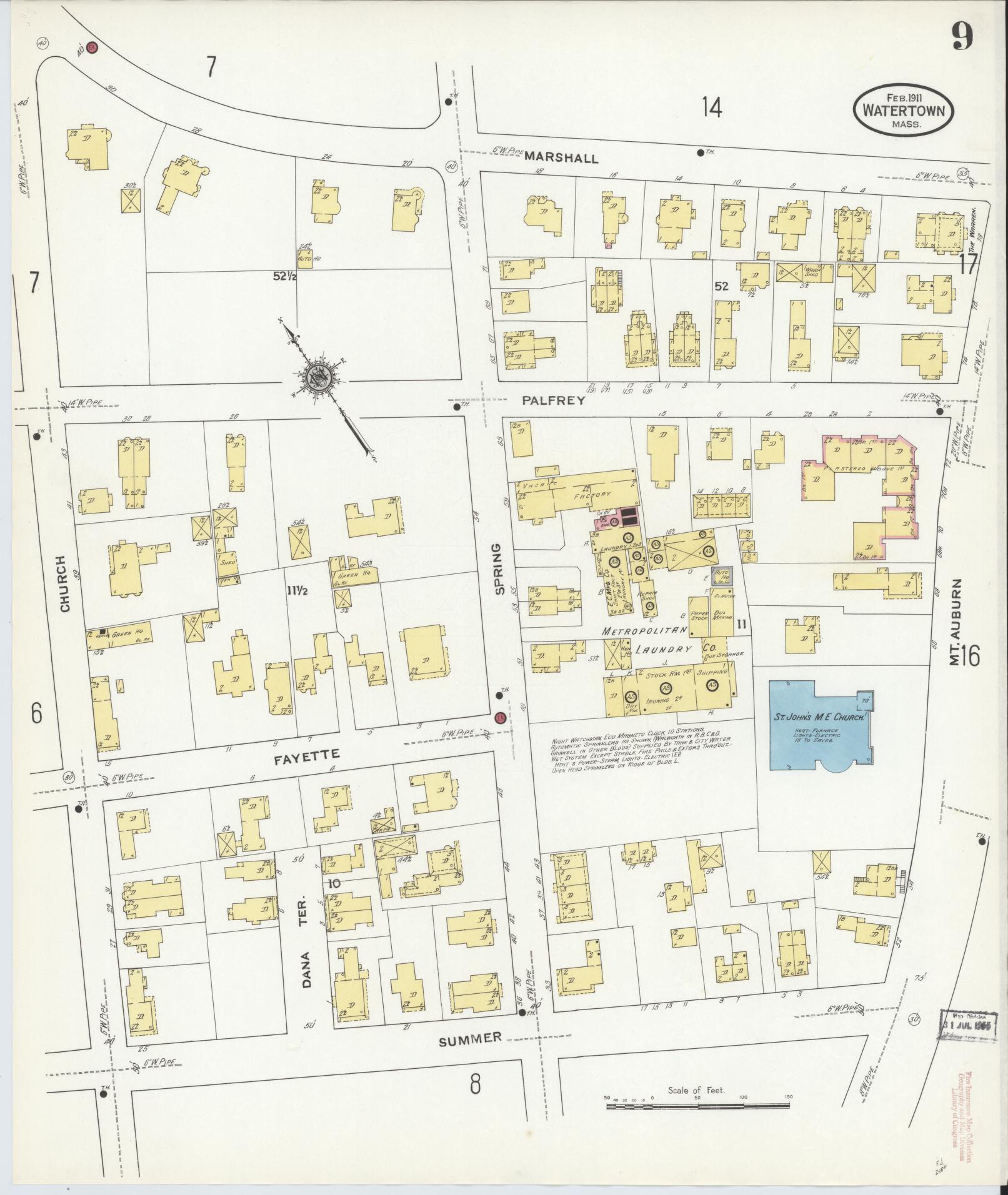 Sanborn Fire Insurance Map from Watertown, Middlesex County, Massachusetts (1911), Sheet #0009 - Complete Map Set gallery image, historic Sanborn map, vintage wall art, Massachusetts Massachusetts