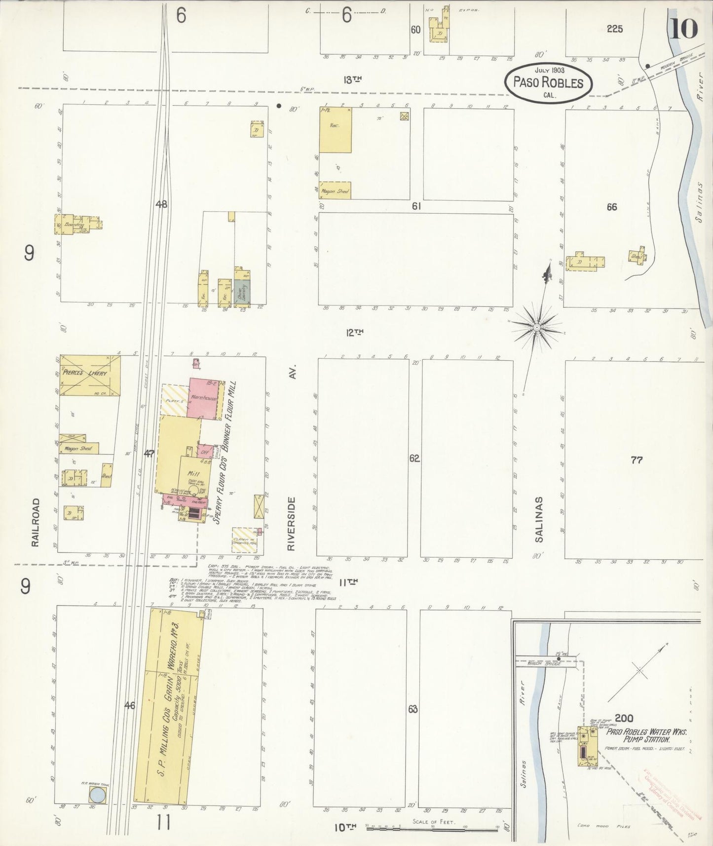 Sanborn Fire Insurance Map from Paso Robles, San Luis Obispo County, California (1903), Sheet #0010 - Complete Map Set gallery image, historic Sanborn map, vintage wall art, California California