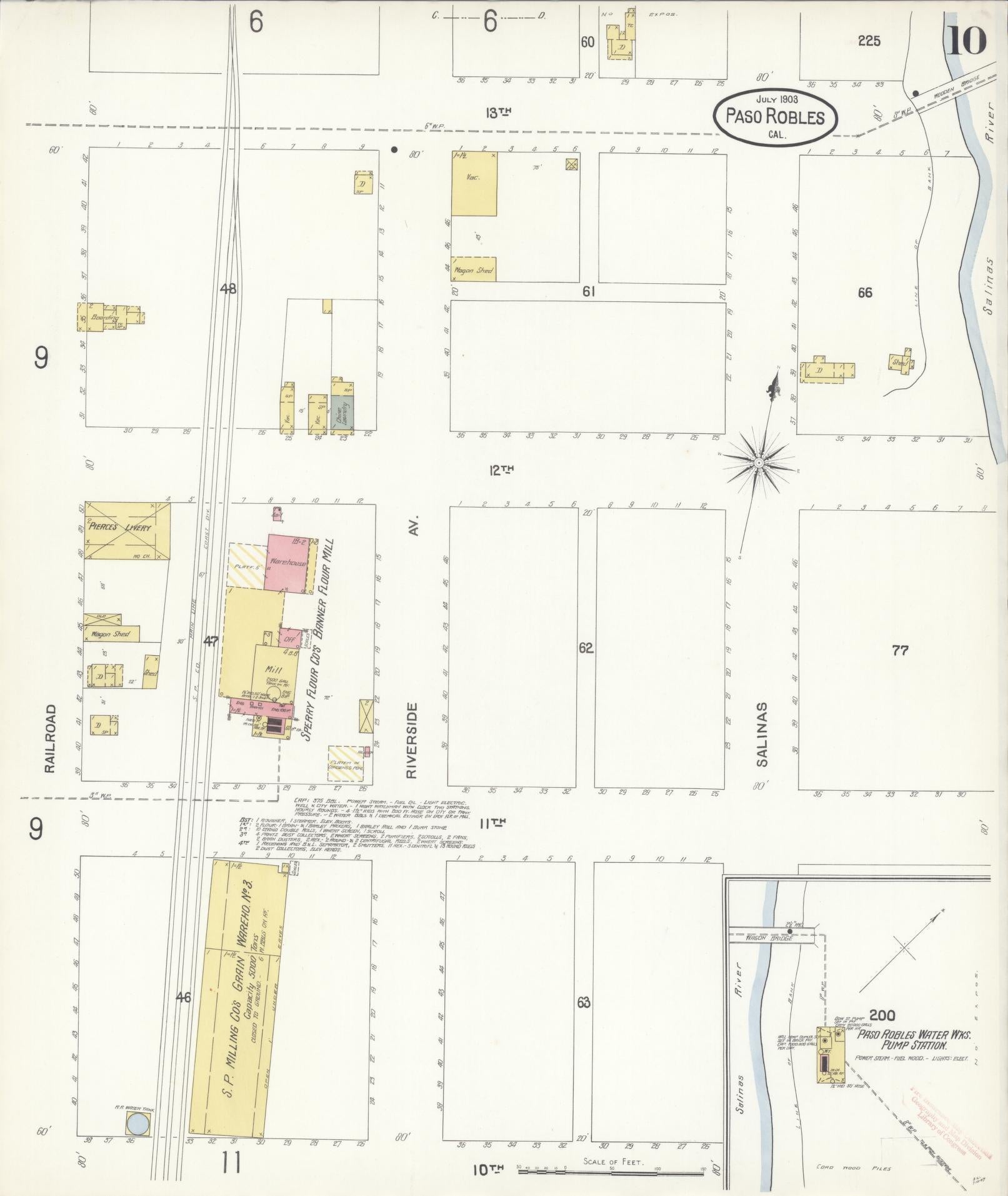 Sanborn Fire Insurance Map from Paso Robles, San Luis Obispo County, California (1903), Sheet #0010 - Complete Map Set gallery image, historic Sanborn map, vintage wall art, California California
