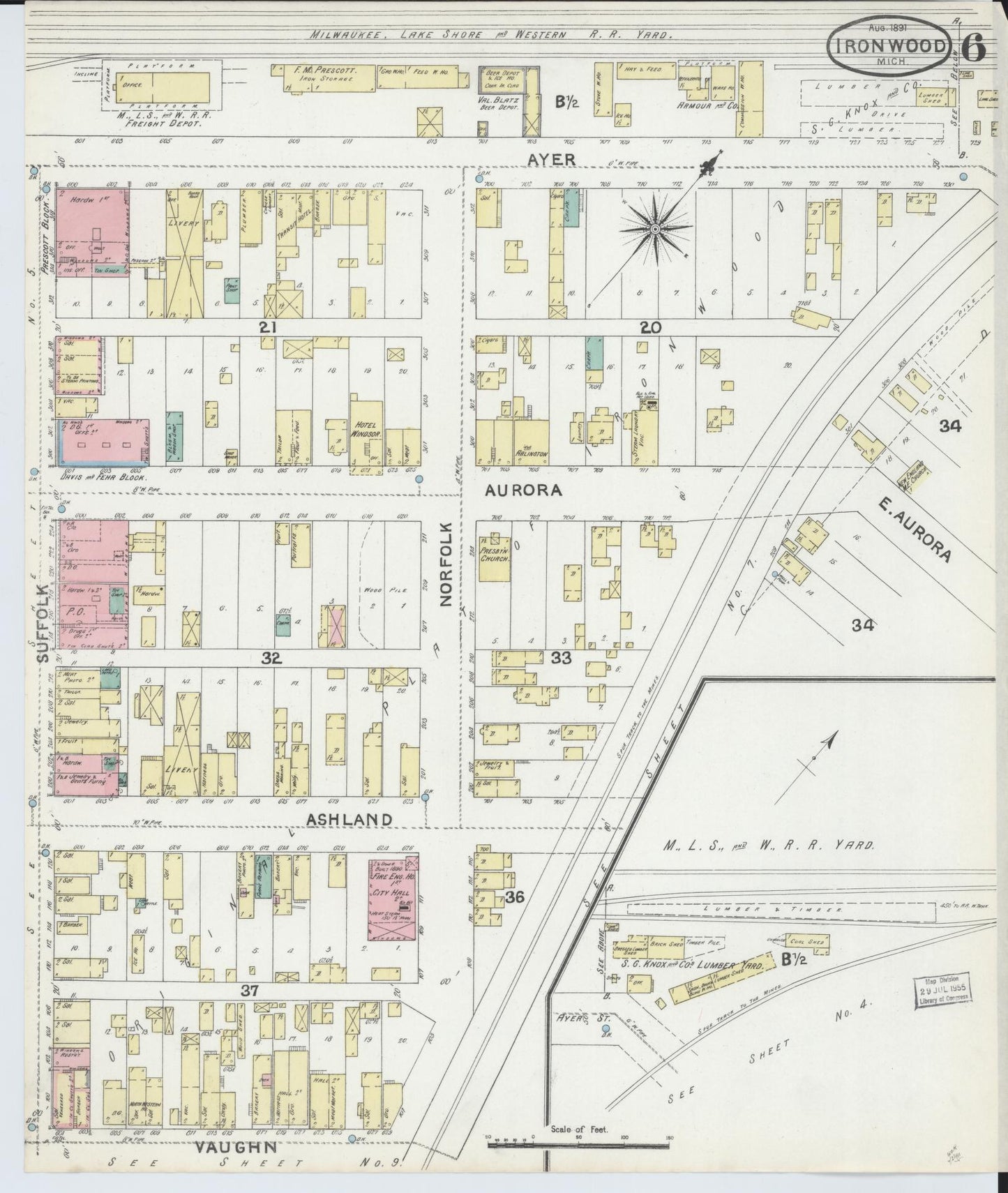 Sanborn Fire Insurance Map from Ironwood, Gogebic County, Michigan (1891), Sheet #0006 - Complete Map Set gallery image, historic Sanborn map, vintage wall art, Michigan Michigan