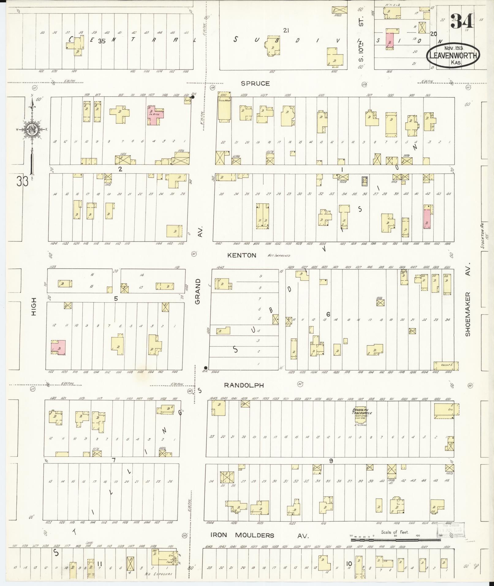 Sanborn Fire Insurance Map from Leavenworth, Leavenworth County, Kansas (1913), Sheet #0035 - Historic Sanborn Fire Insurance Map Print, vintage old map wall art, antique decor, genealogy gift, Kansas Kansas map