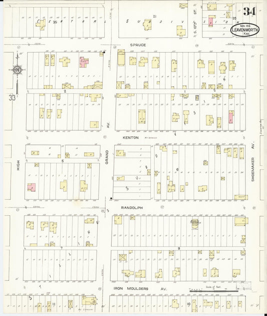 Sanborn Fire Insurance Map from Leavenworth, Leavenworth County, Kansas (1913), Sheet #0035 - Historic Sanborn Fire Insurance Map Print, vintage old map wall art, antique decor, genealogy gift, Kansas Kansas map