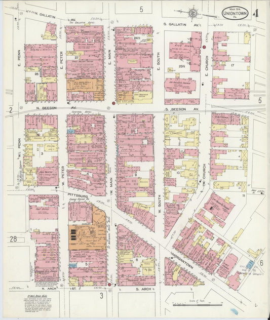 Sanborn Fire Insurance Map from Uniontown, Fayette County, Pennsylvania (1914), Sheet #0004 - Historic Sanborn Fire Insurance Map Print, vintage old map wall art, antique decor, genealogy gift, Pennsylvania Pennsylvania map