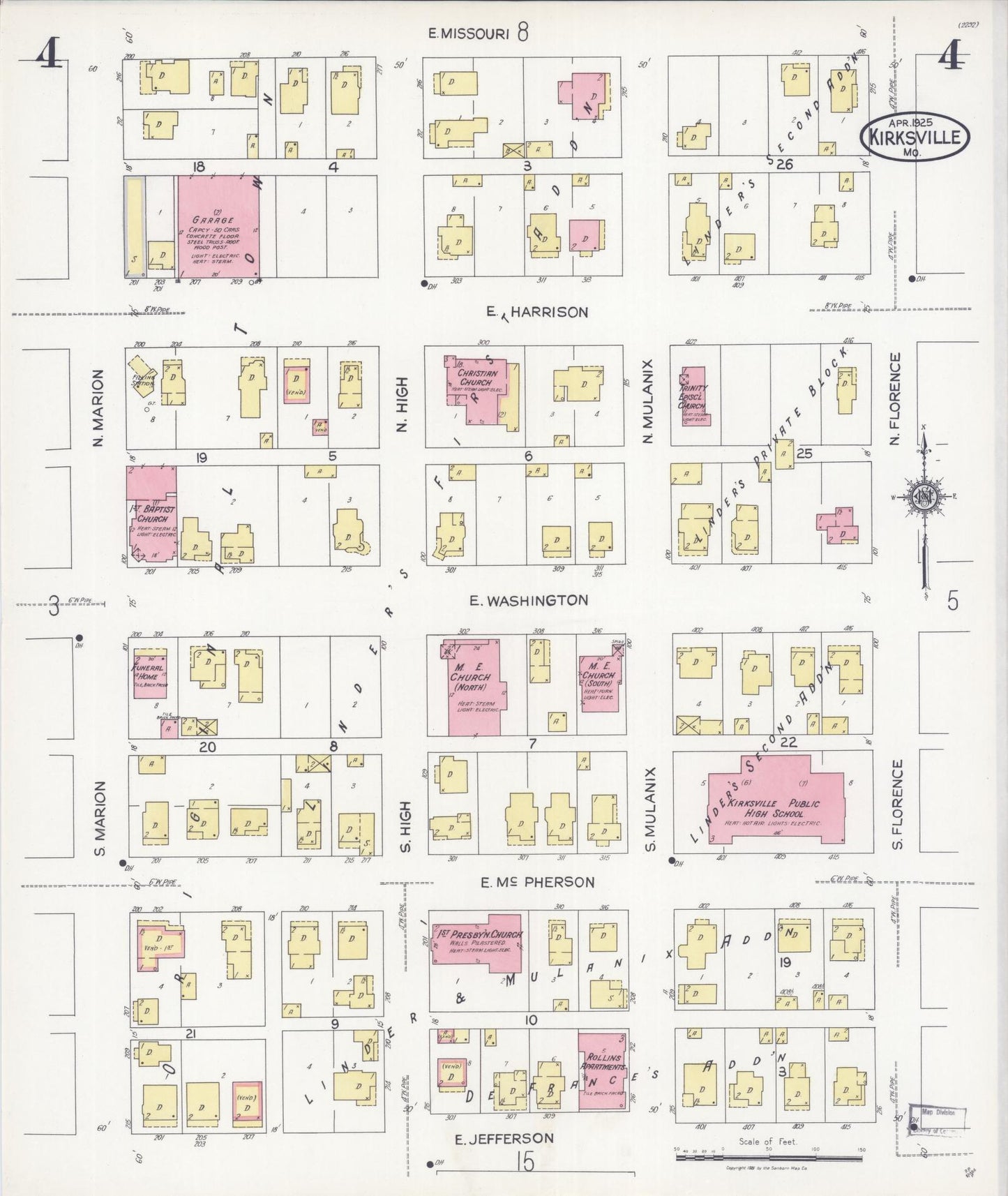 Sanborn Fire Insurance Map from Kirksville, Adair County, Missouri (1925), Sheet #0004 - Complete Map Set gallery image, historic Sanborn map, vintage wall art, Missouri Missouri