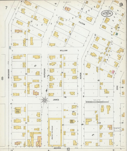 Sanborn Fire Insurance Map from De Pere, Brown County, Wisconsin (1900), Sheet #0009 - Complete Map Set gallery image, historic Sanborn map, vintage wall art, Wisconsin Wisconsin